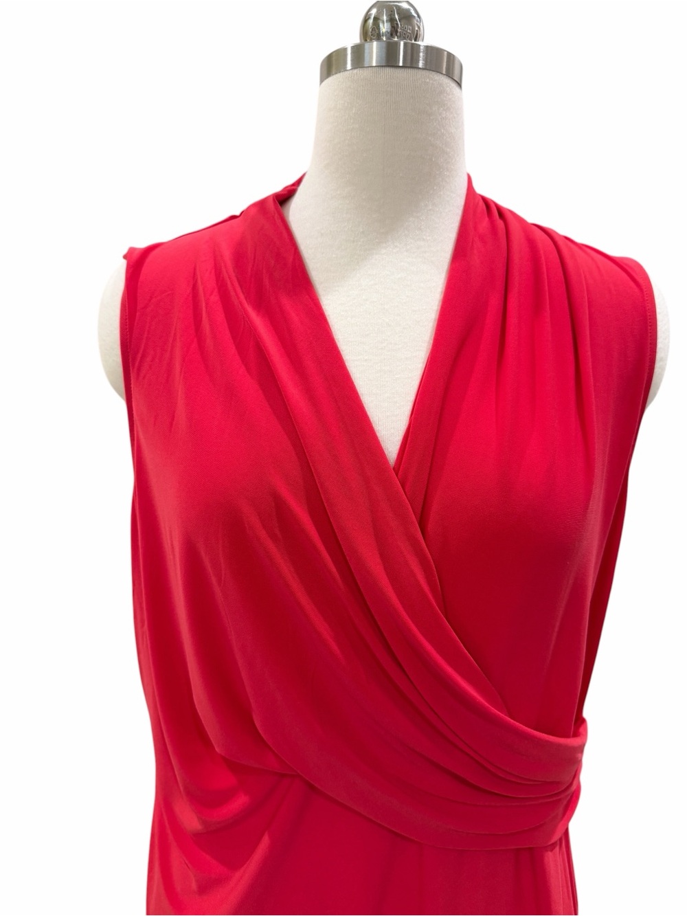 DKNY Sleeveless Surplice Faux Wrap Stretch V-Neck Draped Knit Top Red XL NEW - Picture 6 of 11